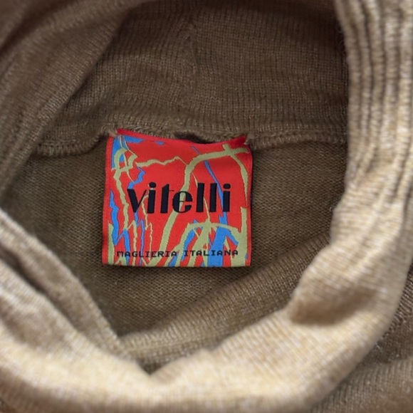 NWT Vitelli Italy Sz 4 S Green Cashmere Blend Turtleneck With Brown Fur Sleeves - Picture 6 of 10